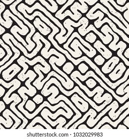 Seamless pattern with maze lines. Monochrome abstract background. Vector hand drawn labyrinth.