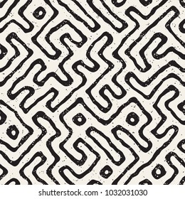 Seamless pattern with maze lines. Monochrome abstract background. Vector hand drawn labyrinth.