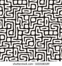 Seamless pattern with maze lines. Monochrome abstract background. Vector hand drawn labyrinth.