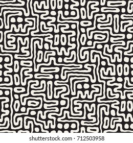 Seamless pattern with maze lines. Monochrome abstract grungy background. Vector hand drawn labyrinth.