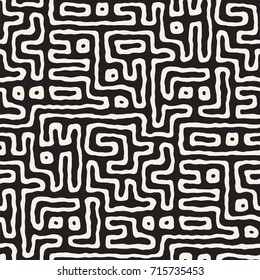 Seamless pattern with maze lines. Monochrome abstract background. Vector hand drawn labyrinth.