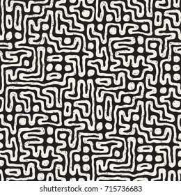 Seamless pattern with maze lines. Monochrome abstract background. Vector hand drawn labyrinth.