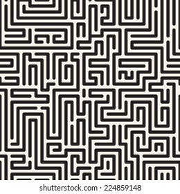 Seamless pattern with maze. Monochrome abstract background. Vector geometric illustration