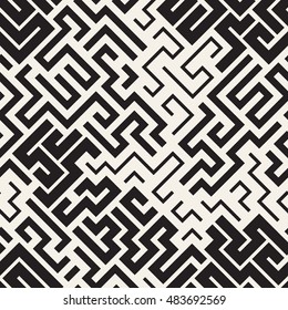 Seamless pattern with maze. Monochrome abstract background. Vector geometric illustration.