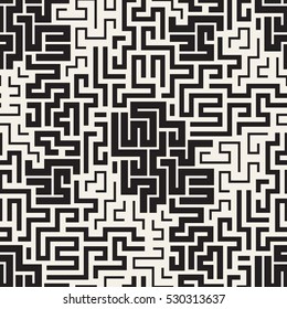 Seamless pattern with maze. Monochrome abstract background. Vector geometric illustration.