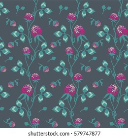 seamless pattern, meadow clover, grey background, vector graphics