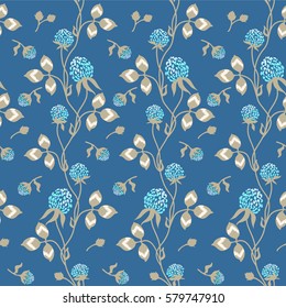 seamless pattern, meadow clover, grey-blue background, vector graphics