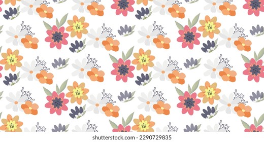 Seamless pattern of meadow flowers in gentle colors.