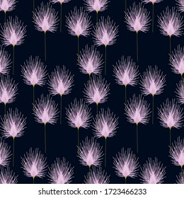 Seamless pattern with meadow flowers on a blue background. Hand drawn Botanical background