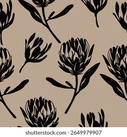 Seamless pattern of meadow flowers on beige background. Ideal for textile, home decor, banner, cover, etc
