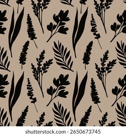 Seamless pattern of meadow flowers on beige background. Ideal for textile, home decor, banner, cover, etc