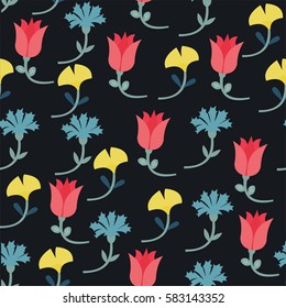 Seamless pattern with meadow flowers. Vector.