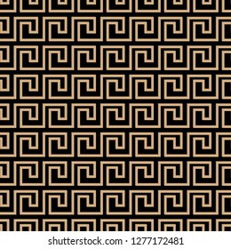 Seamless pattern meander ornament. Black and golden textile print. Greece vector design. Greek tiles eps 10