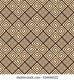 Seamless pattern meander ornament. Black and golden textile print. Greece vector design. Greek glittering tiles.