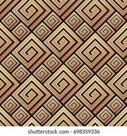 Seamless pattern meander ornament. Black and golden textile print. Greece vector design. Greek tiles.