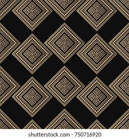 Seamless pattern meander ornament. Black and golden textile print. Greece vector design. Greek tiles.