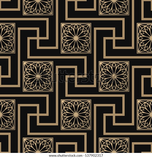 Seamless Pattern Meander Ornament Floral Tiles Stock Vector (Royalty ...