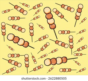 Seamless pattern of Meat Ball Stick, Perfect for packaging, digital scrapbooking, and culinary-themed designs.