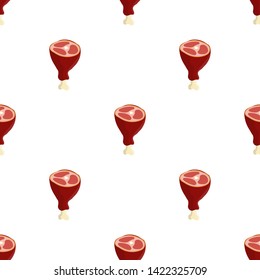 Seamless pattern with meat icon on white background. Thigh meat. Cartoon style. Vector illustration for design, web, wrapping paper, fabric, wallpaper.