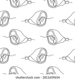 Seamless pattern with meat on a white background. Silhouette of a stylized meat leg. Wallpaper, modern design of textiles, print, wrapping paper. Vector illustration.