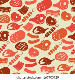 Seamless Pattern With Meat Products