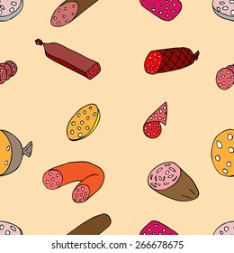 Seamless pattern with meat products