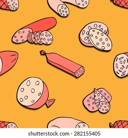 Seamless pattern with meat products. Vector illustration