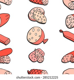 Seamless pattern with meat products. Vector illustration