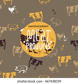 seamless pattern meat products. vector illustration, hand made