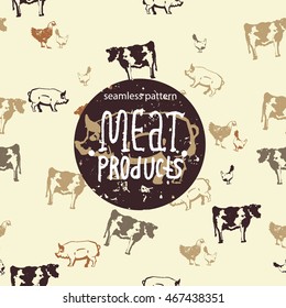 seamless pattern meat products. vector illustration, hand made