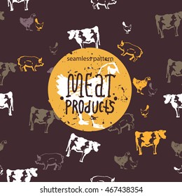 seamless pattern meat products. vector illustration, hand made