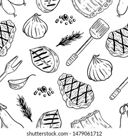 Seamless Pattern of Meat for Steak With Sketchy Style