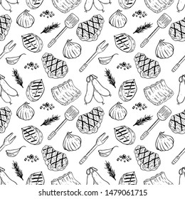 Seamless Pattern of Meat for Steak With Sketchy Style on White Background