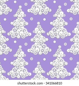 Seamless pattern with mechanical christmas tree made of cogs and gears