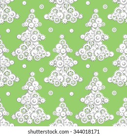 Seamless pattern with mechanical christmas tree made of cogs and gears