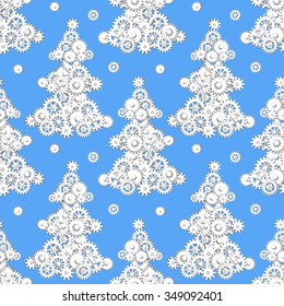 Seamless pattern with mechanical christmas tree made of cogs and gears