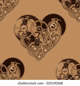 Seamless pattern with mechanical hearts