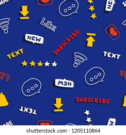 Seamless pattern with media and social network words and symbols. Vector illustration