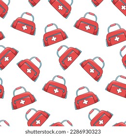 Patrón sin inconvenientes con el vector de doodle de bolsos médicos