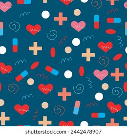 Seamless pattern with medical elements. health care seamless pattern.Doctor or hospital theme vector illustration.