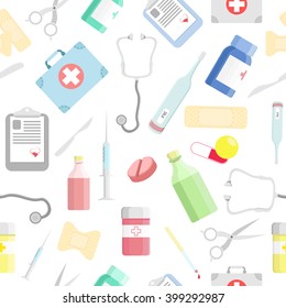 Seamless pattern with medical elements.Vector illustration. Medicine background.