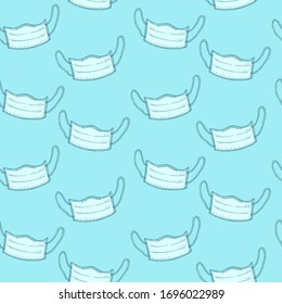 Seamless pattern with medical face mask. Pandemic Сoronavirus COVID-19, 2019-nCoV pattern concept. Hand Drawn vector illustration.