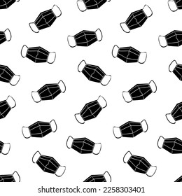 Seamless pattern with medical face mask silhouette vector