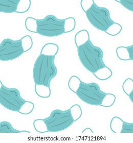 Seamless pattern with medical face masks white background. Virus protection. Coronavirus pandemic. Covid-19