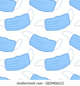 Seamless pattern with medical face masks. Virus protection, quarantine. Coronavirus pandemic. Covid-19. Vector EPS10 illustration in doodle style