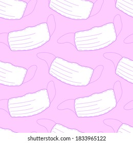 Seamless pattern with medical face masks isolated on pink background. Virus protection, quarantine. Coronavirus pandemic. Covid-19