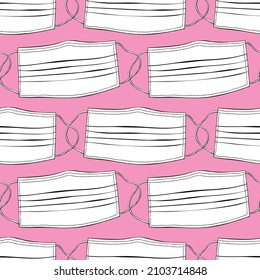 Seamless pattern with medical face masks isolated. Virus protection, quarantine. Coronavirus pandemic. Covid-19