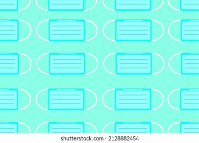 seamless pattern with medical face masks on green background. Coronavirus pandemic. Covid-19.