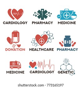 Seamless pattern with medical flat icons. Vector illustration