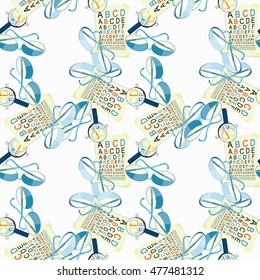 seamless pattern with medical glasses of view to measure and magnifier vector illustration
